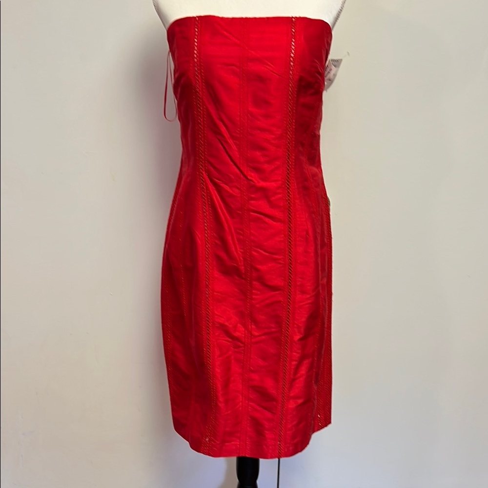 Kay Unger Elegant Red Strapless 100% Silk Dress